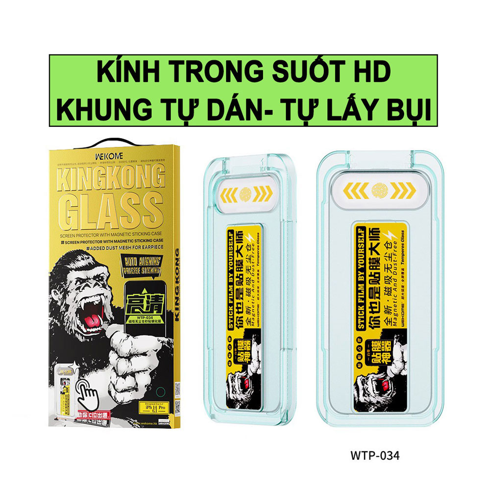 Cường Lực KingKong iPhone tự dán tự hút bụi Trong suốt WTP-034 iP 15 pro max 16e 16 pro max 14Promax 13 Pro Max 12 11 Xr