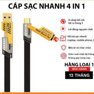 Dây sạc nhanh 4 in 1 27W lò xo sạc Usb-Type C , Type C-Type C, Type C - L USB - L - Đa năng đa dụng - PK Hoàng Gia